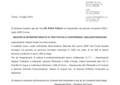 Master di I livello in Interpretariato di Trattativa e Conferenza - 2004-2005