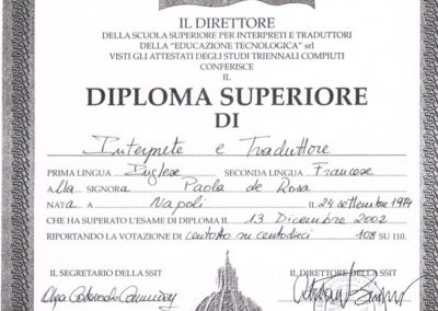 2002 Laurea triennale in Interpretariato e Traduzione